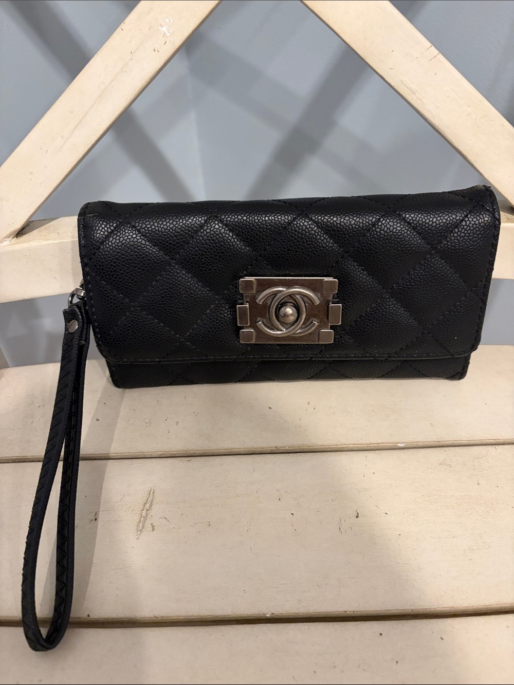 Black Quilted Wristlet Wallet - designer inspired